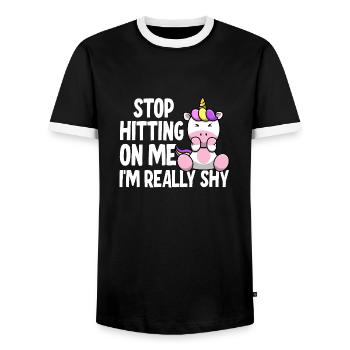 Stop dredging me, I'm shy - Men's Ringer Shirt - black/white - Front - AI Model Female 172 light (172cm) & AI Model Male 178 light (178cm)