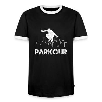 Parkour Free Running Traceur - Männer Kontrast-T-Shirt - Schwarz/Weiß - Vorne - AI Model Female 172 light (172cm) & AI Model Male 178 light (178cm)