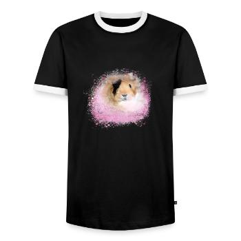 guinea pig, graffiti,painting,pink,pink - Men's Ringer Shirt - black/white - Front - AI Model Female 172 light (172cm) & AI Model Male 178 light (178cm)