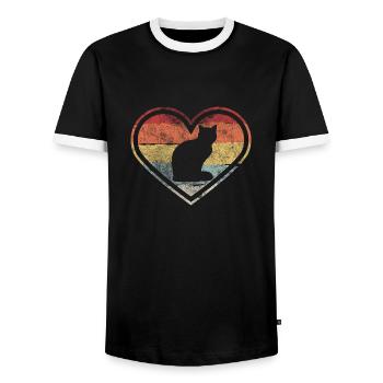 Retro Katzen Herz Katze Geschenk Katzenliebe - Männer Kontrast-T-Shirt - Schwarz/Weiß - Vorne - AI Model Female 172 light (172cm) & AI Model Male 178 light (178cm)