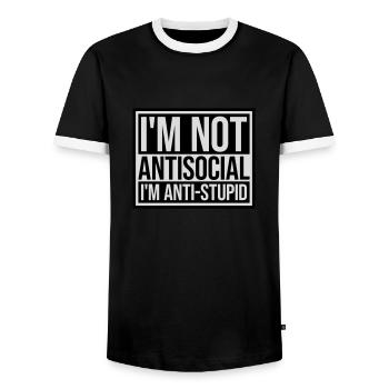 not antisocial anti stupid - Men's Ringer Shirt - black/white - Front - AI Model Female 172 light (172cm) & AI Model Male 178 light (178cm)