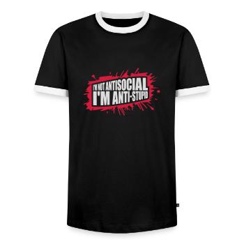 not antisocial anti stupid - Men's Ringer Shirt - black/white - Front - AI Model Female 172 light (172cm) & AI Model Male 178 light (178cm)