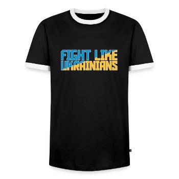 fight like ukrainians quote - Men's Ringer Shirt - black/white - Front - AI Model Female 172 light (172cm) & AI Model Male 178 light (178cm)
