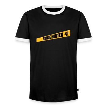 zombie hunter Halloween quote - Men's Ringer Shirt - black/white - Front - AI Model Female 172 light (172cm) & AI Model Male 178 light (178cm)