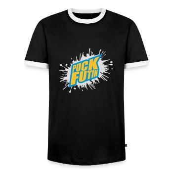 Conception du logo Puck Futin - T-shirt contrasté Homme - noir/blanc - Devant - AI Model Female 172 light (172cm) & AI Model Male 178 light (178cm)