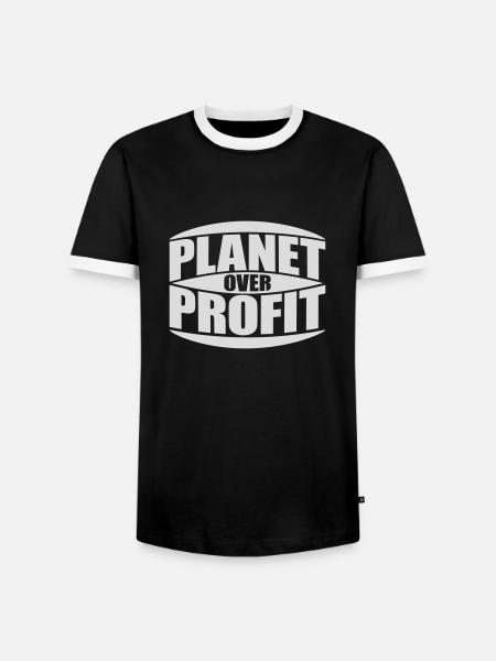 planet over profit quote - Men's Ringer Shirt - black/white