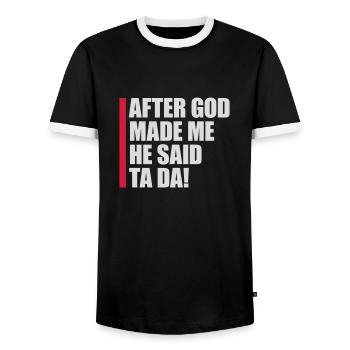 after god made me - Men's Ringer Shirt - black/white - Front - AI Model Female 172 light (172cm) & AI Model Male 178 light (178cm)