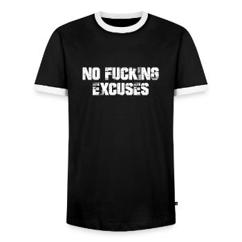 NO FUCKING EXCUSES Gym Trainig Workout - Männer Kontrast-T-Shirt - Schwarz/Weiß - Vorne - AI Model Female 172 light (172cm) & AI Model Male 178 light (178cm)