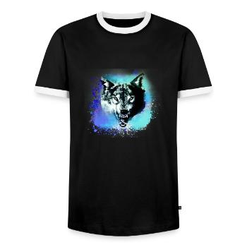 wolf,blue,dog,husky,dog,painting,graffiti - Men's Ringer Shirt - black/white - Front - AI Model Female 172 light (172cm) & AI Model Male 178 light (178cm)