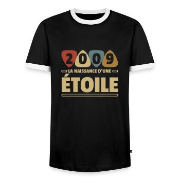 date de naissance 2009 / anniversaire année 2009 - T-shirt contrasté Homme - noir/blanc - Devant - AI Model Female 172 light (172cm) & AI Model Male 178 light (178cm)