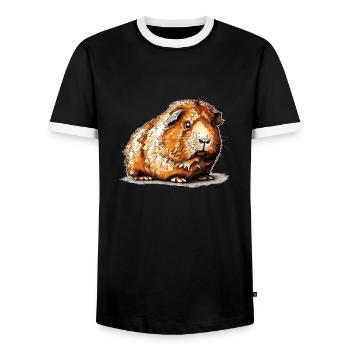 Dessin de cochon d’Inde au vieux look rétro - T-shirt contrasté Homme - noir/blanc - Devant - AI Model Female 172 light (172cm) & AI Model Male 178 light (178cm)