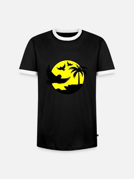 Birds Palmtree Design 2 - Men's Ringer Shirt - black/white
