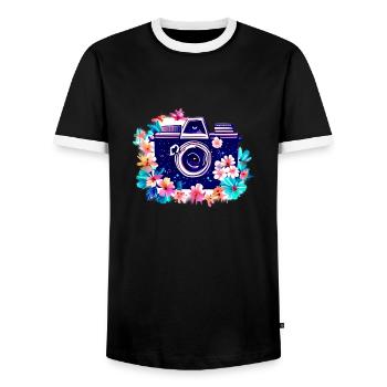 Photographer Camera Funny Photographing Photographer - Men's Ringer Shirt - black/white - Front - AI Model Female 172 light (172cm) & AI Model Male 178 light (178cm)
