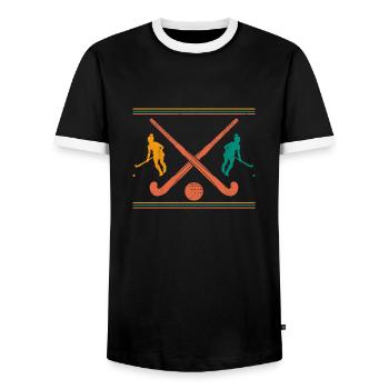Joueur de baseball de hockey sur gazon Vintage Défenseur Gardien de but - T-shirt contrasté Homme - noir/blanc - Devant - AI Model Female 172 light (172cm) & AI Model Male 178 light (178cm)