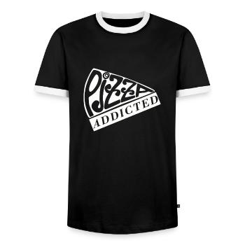 Pizza-süchtig - Männer Kontrast-T-Shirt - Schwarz/Weiß - Vorne - AI Model Female 172 light (172cm) & AI Model Male 178 light (178cm)