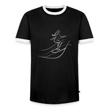 Surfer Surfing Surfing Holiday Gift - Men's Ringer Shirt - black/white - Front - AI Model Female 172 light (172cm) & AI Model Male 178 light (178cm)