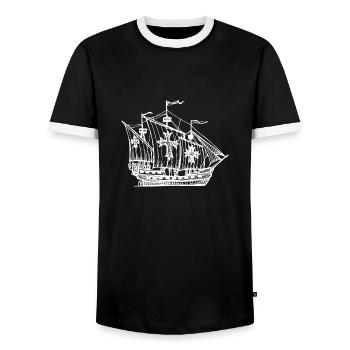 Galley Galleon Pirate Ship - Men's Ringer Shirt - black/white - Front - AI Model Female 172 light (172cm) & AI Model Male 178 light (178cm)
