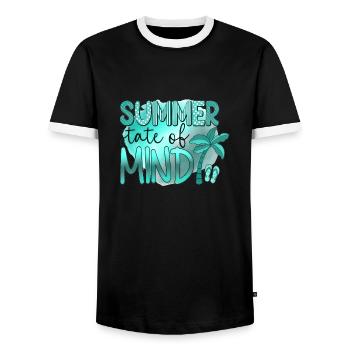 Été surf croatie plage paradis ambiance de fête États-Unis - T-shirt contrasté Homme - noir/blanc - Devant - AI Model Female 172 light (172cm) & AI Model Male 178 light (178cm)