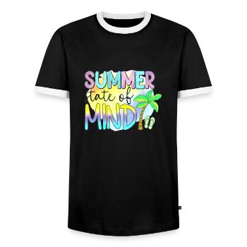 Été surf croatie plage paradis ambiance de fête États-Unis - T-shirt contrasté Homme - noir/blanc - Devant - AI Model Female 172 light (172cm) & AI Model Male 178 light (178cm)
