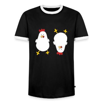 Crazy chickens - Men's Ringer Shirt - black/white - Front - AI Model Female 172 light (172cm) & AI Model Male 178 light (178cm)