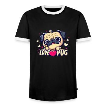 Mopsliebhaber - Niedlicher Mops Hündchen - Dog Mom Love - Männer Kontrast-T-Shirt - Schwarz/Weiß - Vorne - AI Model Female 172 light (172cm) & AI Model Male 178 light (178cm)