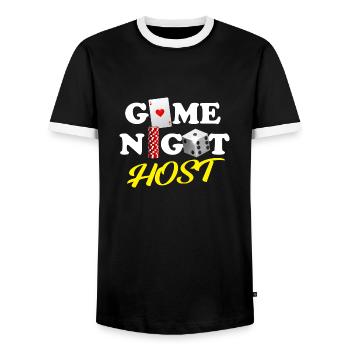 Game night host - Men's Ringer Shirt - black/white - Front - AI Model Female 172 light (172cm) & AI Model Male 178 light (178cm)