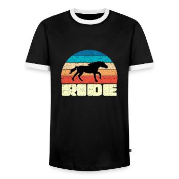 Vintage Sunset with Black Horse - Men's Ringer Shirt - black/white - Front - AI Model Female 172 light (172cm) & AI Model Male 178 light (178cm)