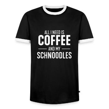 Coffee and Schnoodle Dog Mom for Schnoodles Dad - Men's Ringer Shirt - black/white - Front - AI Model Female 172 light (172cm) & AI Model Male 178 light (178cm)