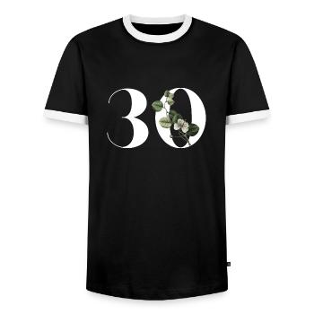 Numéro 30 floral vert - 30e anniversaire floral - T-shirt contrasté Homme - noir/blanc - Devant - AI Model Female 172 light (172cm) & AI Model Male 178 light (178cm)