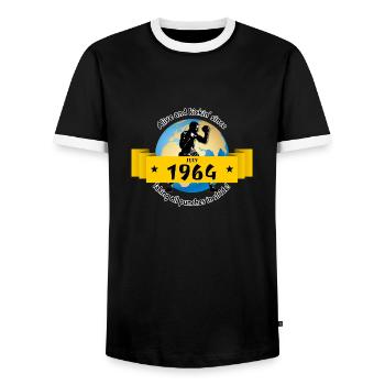 60. Geburtstag Alive and kickin since 07/1964 - Men's Ringer Shirt - black/white - Front - AI Model Female 172 light (172cm) & AI Model Male 178 light (178cm)
