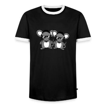 2 Mäuse Sonnenbrille Kopfhörer Party Musik hören - Männer Kontrast-T-Shirt - Schwarz/Weiß - Vorne - AI Model Female 172 light (172cm) & AI Model Male 178 light (178cm)