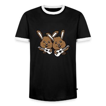 2 Bunnies Friends Team Play Guitar Music Band - Men's Ringer Shirt - black/white - Front - AI Model Female 172 light (172cm) & AI Model Male 178 light (178cm)