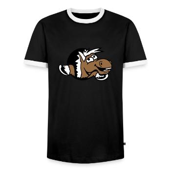 Horse Funny Crazy Hole Laughing Comic Riding Fun - Men's Ringer Shirt - black/white - Front - AI Model Female 172 light (172cm) & AI Model Male 178 light (178cm)
