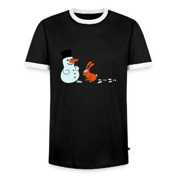 Schneemann und Hase mit Spuren - T-shirt contrasté Homme - noir/blanc - Devant - AI Model Female 172 light (172cm) & AI Model Male 178 light (178cm)