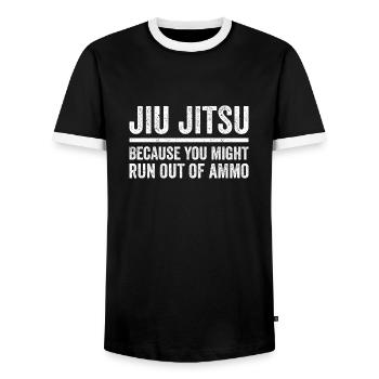 JIU JITSU SHIRT BJJ Martial Arts Gift Vintage - Men's Ringer Shirt - black/white - Front - AI Model Female 172 light (172cm) & AI Model Male 178 light (178cm)