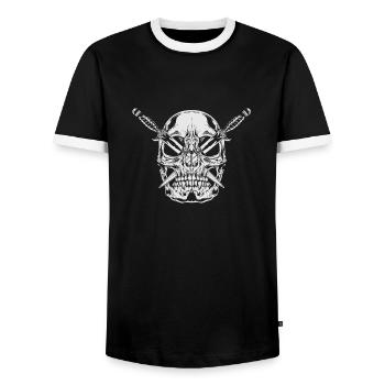 Skull knife - Men's Ringer Shirt - black/white - Front - AI Model Female 172 light (172cm) & AI Model Male 178 light (178cm)
