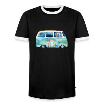 Rainbow Retro Vintage Van Bus - Men's Ringer Shirt - black/white - Front - AI Model Female 172 light (172cm) & AI Model Male 178 light (178cm)