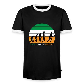 The Evolution of Hurling - Men's Ringer Shirt - black/white - Front - AI Model Female 172 light (172cm) & AI Model Male 178 light (178cm)