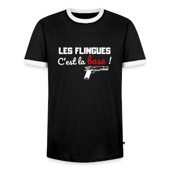 Les flingues c'est la base - T-shirt contrasté Homme - noir/blanc - Devant - AI Model Female 172 light (172cm) & AI Model Male 178 light (178cm)