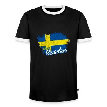 J'aime la Suède - T-shirt contrasté Homme - noir/blanc - Devant - AI Model Female 172 light (172cm) & AI Model Male 178 light (178cm)