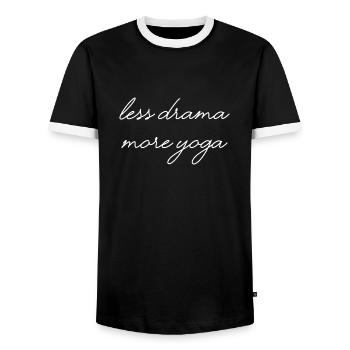 less drama more yoga sport fitness saying English - Men's Ringer Shirt - black/white - Front - AI Model Female 172 light (172cm) & AI Model Male 178 light (178cm)