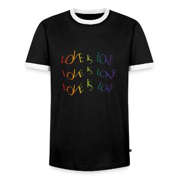 J’adore la fierté - T-shirt contrasté Homme - noir/blanc - Devant - AI Model Female 172 light (172cm) & AI Model Male 178 light (178cm)