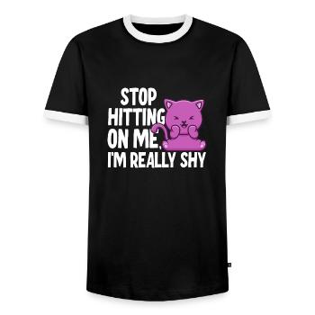 Stop dredging me, I'm shy - Men's Ringer Shirt - black/white - Front - AI Model Female 172 light (172cm) & AI Model Male 178 light (178cm)