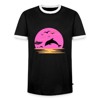 Dauphin Coucher Soleil Rose Aventure Fille Femme - T-shirt contrasté Homme - noir/blanc - Devant - AI Model Female 172 light (172cm) & AI Model Male 178 light (178cm)
