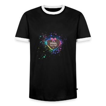 dirndl mog i net, bavaria,folk festival,graffiti,colorful - Men's Ringer Shirt - black/white - Front - AI Model Female 172 light (172cm) & AI Model Male 178 light (178cm)