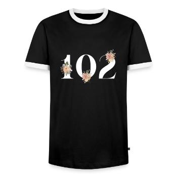 102e anniversaire fleuris (Cadeau de 102 ans) - T-shirt contrasté Homme - noir/blanc - Devant - AI Model Female 172 light (172cm) & AI Model Male 178 light (178cm)