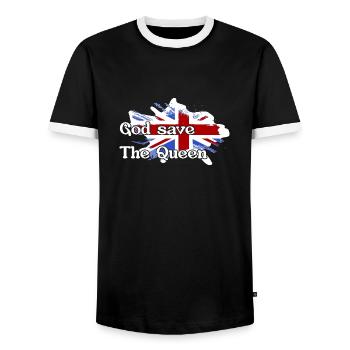 god save the queen - Reine d'angleterre - T-shirt contrasté Homme - noir/blanc - Devant - AI Model Female 172 light (172cm) & AI Model Male 178 light (178cm)