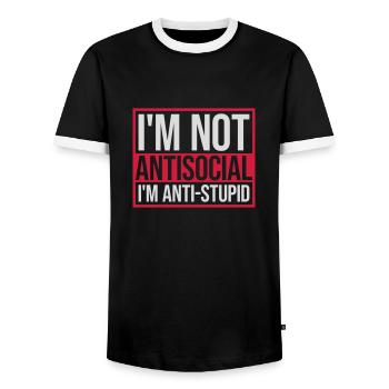 not antisocial anti stupid - Men's Ringer Shirt - black/white - Front - AI Model Female 172 light (172cm) & AI Model Male 178 light (178cm)