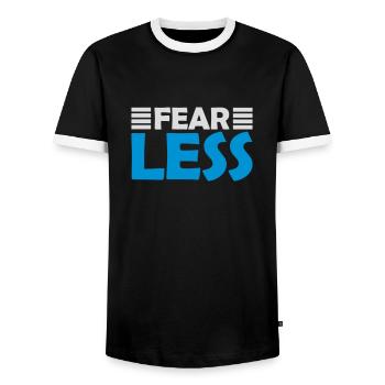 fearless Text Quote Design - Men's Ringer Shirt - black/white - Front - AI Model Female 172 light (172cm) & AI Model Male 178 light (178cm)