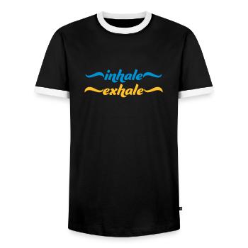 Inspirez expirez Yoga citation - T-shirt contrasté Homme - noir/blanc - Devant - AI Model Female 172 light (172cm) & AI Model Male 178 light (178cm)